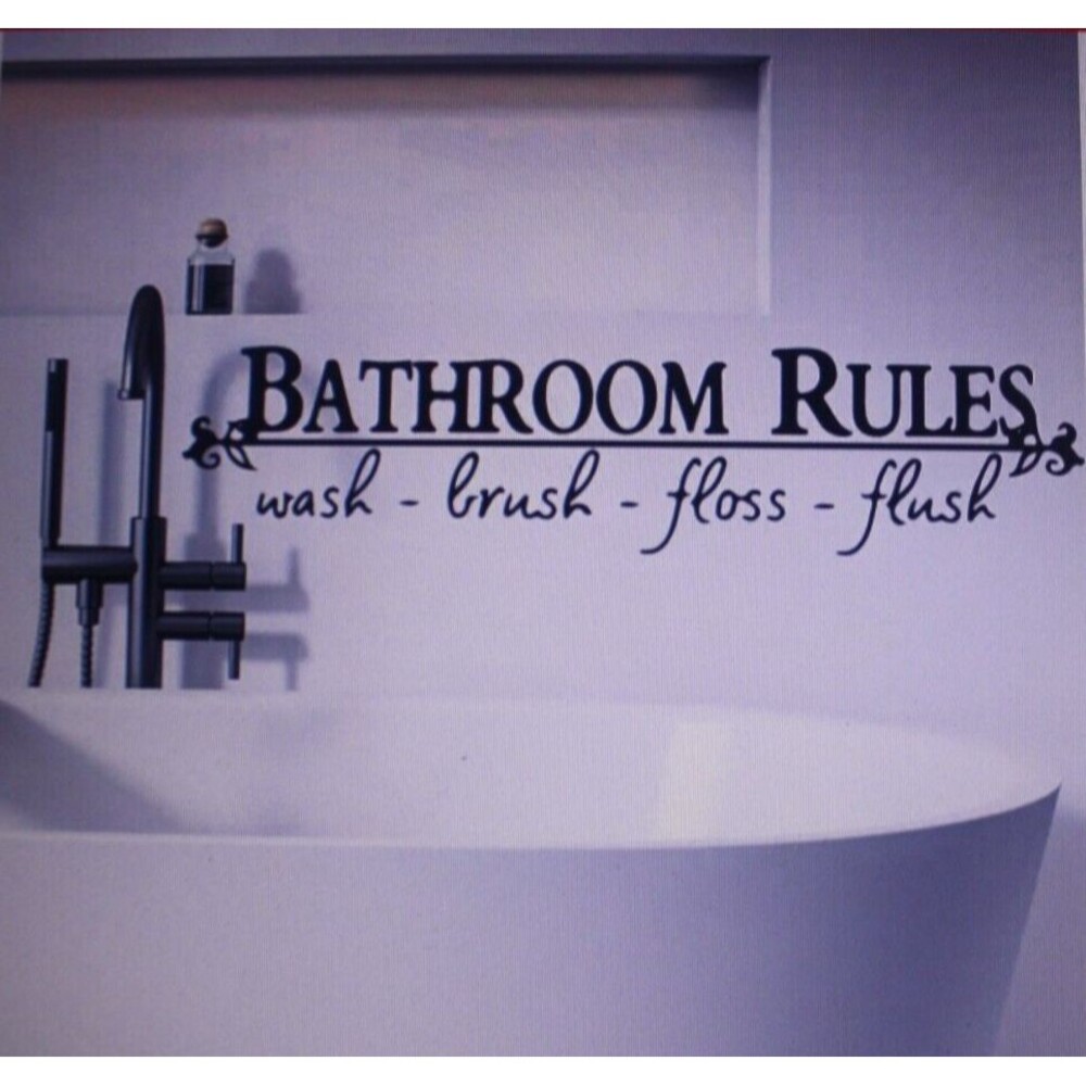 Bathroom Rules Wash Brush Floss Flush Quote Saying Wall Sticker Home Decal Decor